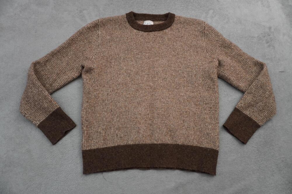 J Crew Rugged Merino Sweater Womens Large Brown Wool Blend Waffle Knit Pullover